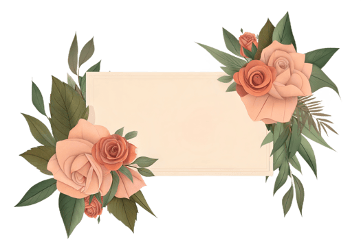 Elegant Botanical Illustration Featuring Colorful Roses and Leaves for Invitations png