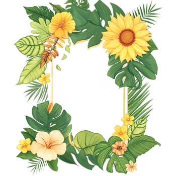Elegant Floral Banner Design Featuring Sunflowers and Green Leaves for Templates png