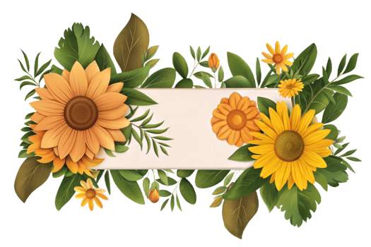 Elegant Floral Banner Design Featuring Yellow Sunflowers and Green Leaves png