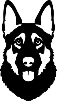 A german shepherd dog head is shown in black and white vector