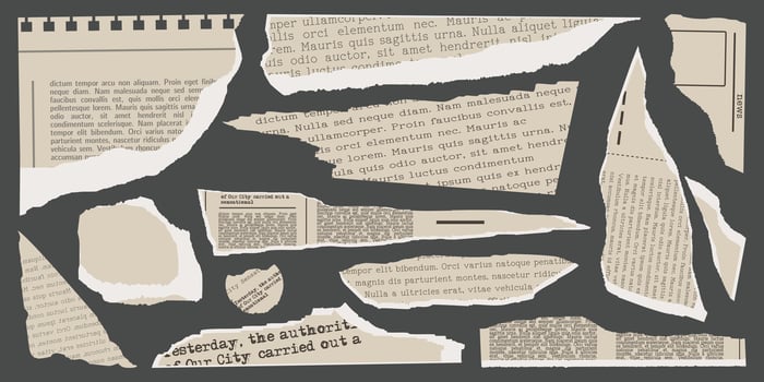 Collage Set elements for scrapbook. Trendy retro vintage paper cut, newspaper, notebook sheet. Old rip torn paper collection. Craft retro gazettes, grunge papers collection. illustration vector