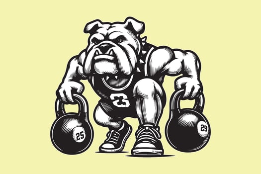 A bulldog holding a kettlebell vector