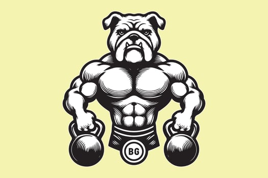 A bulldog with a kettlebell on his back vector
