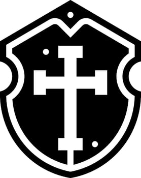 A black and white logo with a cross on it vector