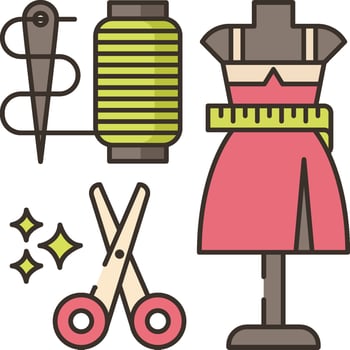 Sewing supplies and dress on a mannequin vector