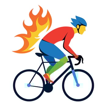 A man riding a bike with flames coming out of his head vector