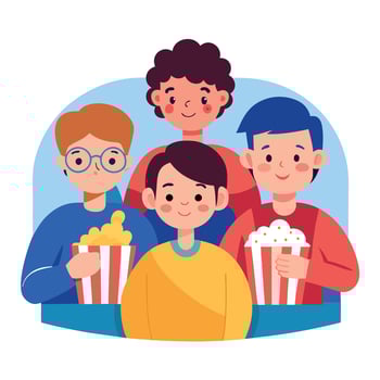 Three people with popcorn and popcorn vector