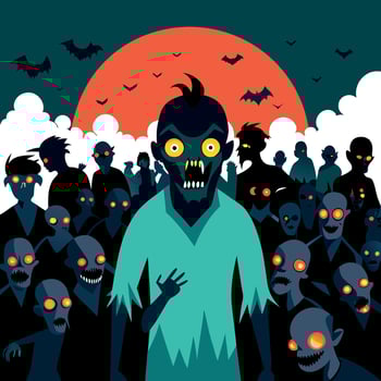 A zombie is surrounded by a crowd of zombies vector