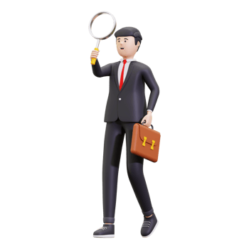 3d Businessman Holding Magnifying Glass Illustration png