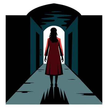 A woman in a red dress standing in an open doorway vector