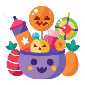 Halloween candy bowl with pumpkins, pumpkins, and other items vector