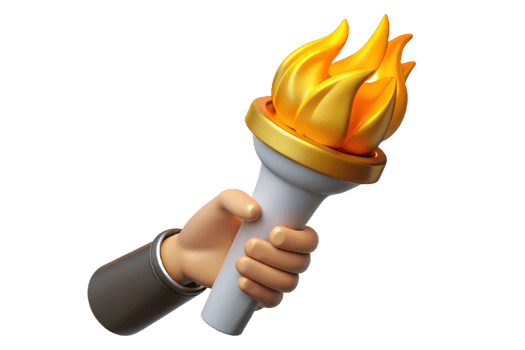 Human hand holding olympic torch with fire flames 3d illustration isolated on the transparent background png