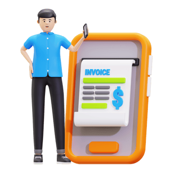 3d Young Man Showing Invoice Bill On Phone Illustration png