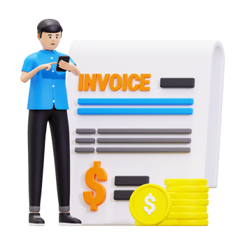 3d Young Man Watching Online Invoice Payment Illustration png