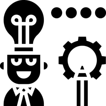 A man with a light bulb and gears vector