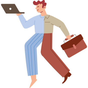 man at hybrid work a formal suit and home clothes png