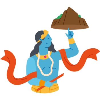 hindu god krishna with raised govardhan hill png