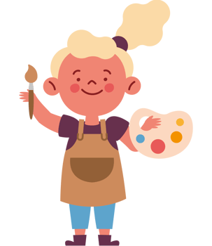 girl artist holds brush for painting and palette png