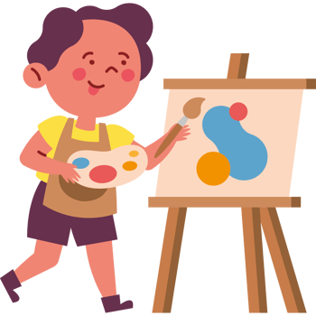cute artist little boy painting on canvas png
