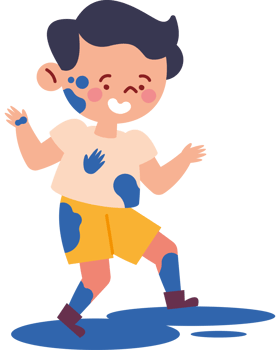 happy boy with traces of paint on clothes png