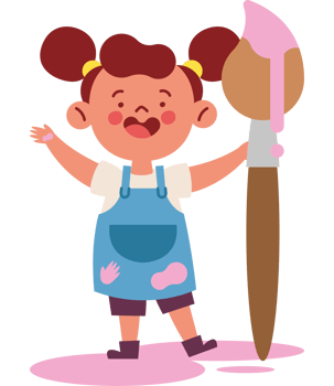 cartoon little girl holding big paintbrush png