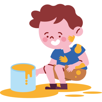 smiling boy holds with bucket of paint png
