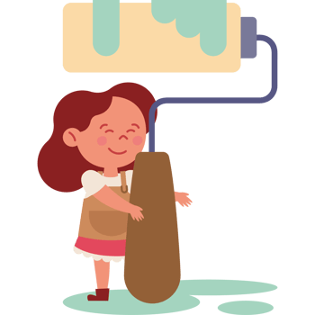 happy little girl holding painting roller png