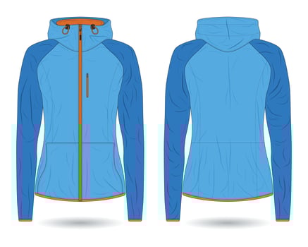 Blue women's outdoor adventure jacket mockup vector