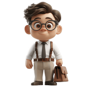3D young man in business attire, with briefcase on transparent background png