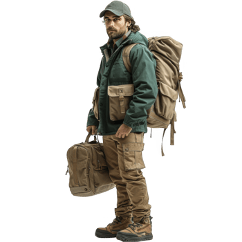 A man with a backpack and a green jacket png