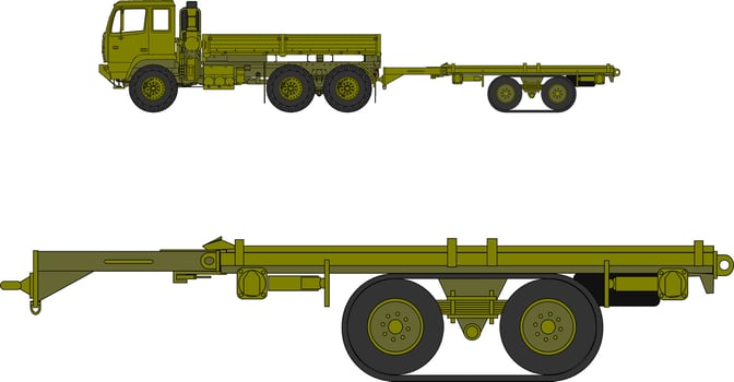 A truck with a flatbed trailer and a flatbed trailer vector