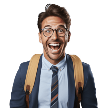 A man with glasses and a backpack is making a funny face png