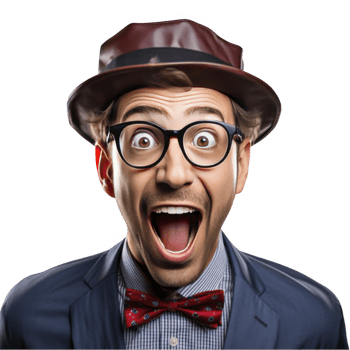 Excited men wear cap and glasses on transparent background png