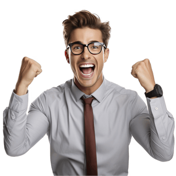 A man in glasses and a shirt is celebrating png