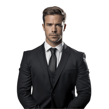 A man in a suit and tie standing with his arms crossed png