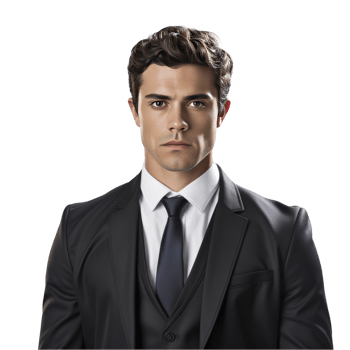 A man in a suit and tie standing in front of a black background png