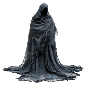 Enigmatic presence shrouded in dark ethereal cloak isolated png