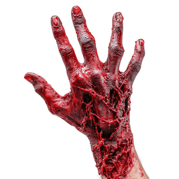Dramatic hand covered in red blood isolated png