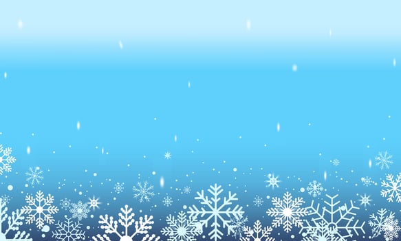 Christmas snowflakes on blue background for winter season. Seamless snow flake border illustration. Winter snowflake vector