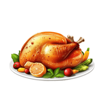 a turkey on a plate with vegetables and fruit png