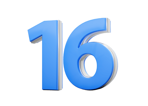 3D Number 16 Sixteen Made Up Of Blue Body With Silver Outline 3D Illustration png