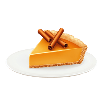 pumpkin pie slice with cinnamon sticks on white plate isolated on transparent background png