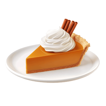 a slice of pumpkin pie with whipped cream and cinnamon sticks png