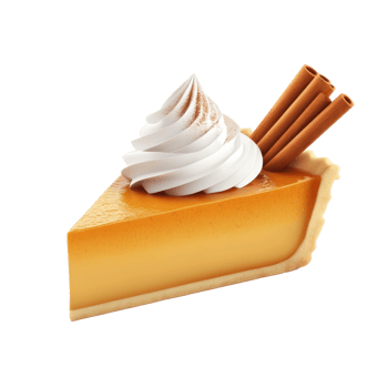 pumpkin pie slice with whipped cream and cinnamon sticks on transparent background png