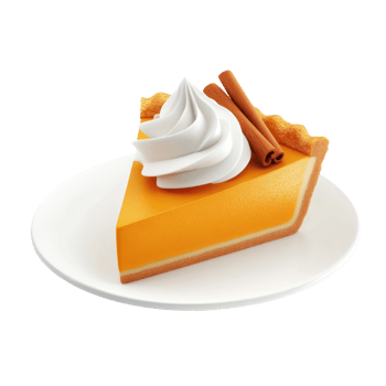3D icon cartoon slice of pumpkin pie with whipped cream and cinnamon png
