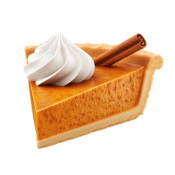 pumpkin pie slice with whipped cream and cinnamon stick on transparent background png