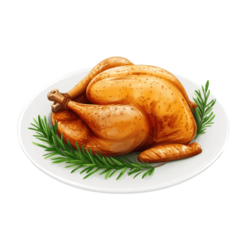 a turkey on a plate with sprigs of rosemary png