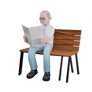 Male Scientist 3D Model. A scientist man sitting on a park bench while holding a newspaper in both hands. Technological Research Environment png