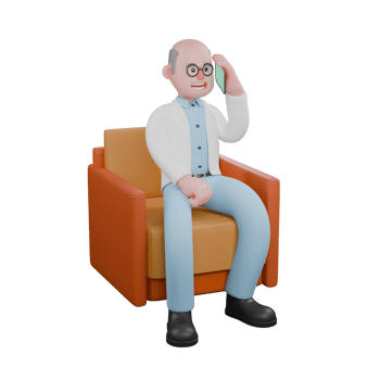Male Scientist Character. A male scientist sits on a sofa holding a cellphone in his hand. 3D Biochemistry Expert png