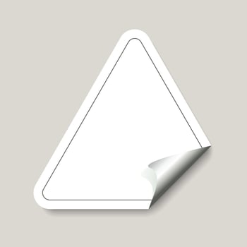 White sticker mockup. Blank label triangle paper emblem with curled edge. Copy space. Badge for preview tag, label, price tag vector